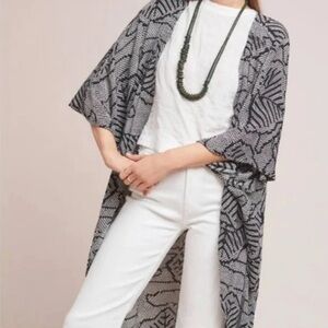 Anthropologie Gillian Printed Kimono One Size Black and White Kimono OS